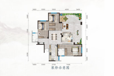 D户型，3室3厅2卫1厨，建筑面积约110.00平米