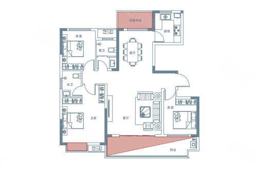 3室2厅2卫1厨，建筑面积约125.62平米户型图