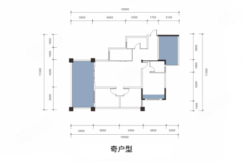 A3奇偶户型，4室2厅2卫1厨，建筑面积约122.48平米户型图