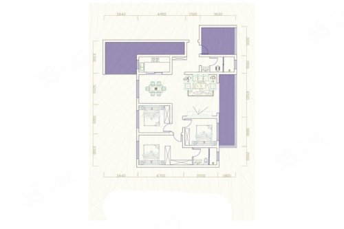 B户型，3室2厅2卫1厨，建筑面积约125.07平米户型图