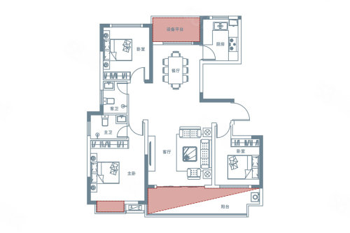 3室2厅2卫1厨，建筑面积约120.32平米户型图